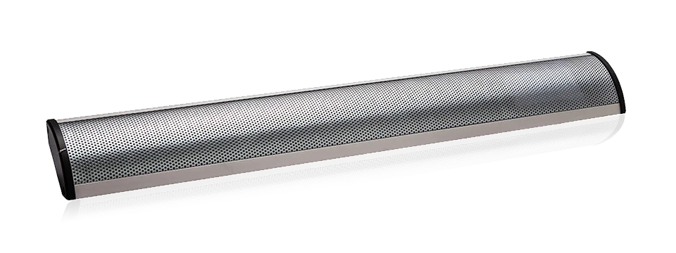 Silver security sound barrier unit with perforated speaker grille